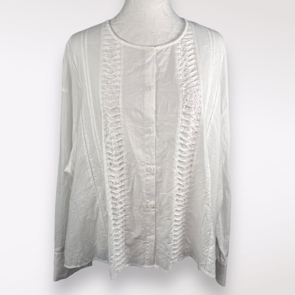 Zara White Button-Front Ruffle Trim Blouse